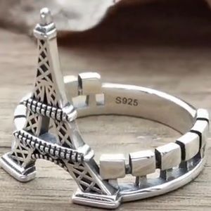 New Custom Made Eiffel Tower Sterling Silver Ring Size 8